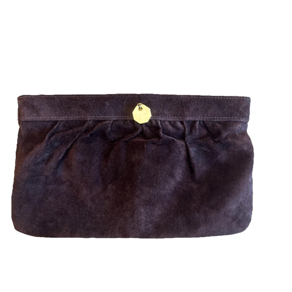 Rare Vintage Clemente Brown‎ Suede Clutch Purse Kiss Lock Closure